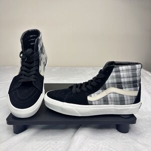 VANS Old Skool Classic Suede Black Gray Plaid High Top 751505 Men's 8.5 Women 10